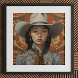 Zhi - Lesbischer chinesischer Cowgirl-Kunstdruck / Leinwand, 12x12’’ / 31x31cm / Schwarzer Rahmen / Passepartout, Poster-Drucke & visuelle Kunstwerke, Toby Leon