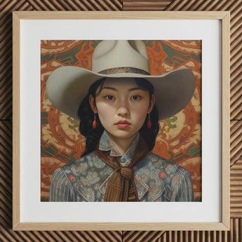 Zhi - Lesbischer chinesischer Cowgirl-Kunstdruck / Leinwand, 12x12’’ / 31x31cm / Naturrahmen / Passepartout, Poster-Drucke & visuelle Kunstwerke, Toby Leon