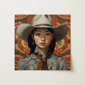 Zhi - Lesbian Chinese Cowgirl Art Print / Canvas, 12x12’’ / 31x31cm / Unframed / no Border, Posters Prints & Visual Artwork, Toby Leon