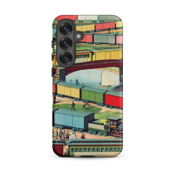 Zig-zag - Vintage Railway Illustration Phone Case Samsung Galaxy S25 Plus / Matte Vibrant Vintage-style Train Station Scene Colorful,