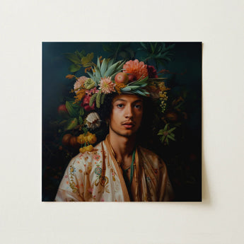 Zohair - Gay Maghrebi Aesthete Art Print / Canvas Square Portrait Man Dark Curly Hair