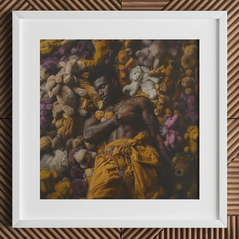 Zonked - Lowbrow Queer Black Punk Art Print / Canvas Yellow Plush Teddy Bear White Accents Bow Tie Gay, Afroamerican Homoerotic, Visceral