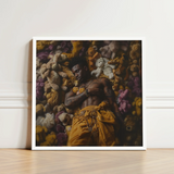 White-framed Art Print Man Surrounded Colorful Stuffed Animals Black Gay Punk, Afroamerican Homoerotic, Visceral Plunge