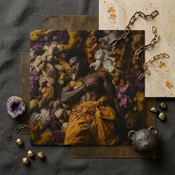 Zonked - Lowbrow Queer Black Punk Art Print / Canvas Square Matte-finish Man Golden-yellow Fabric Surrounded Gay, Afroamerican Homoerotic,