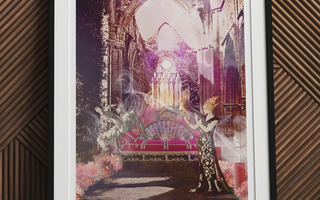 Ornate gothic-style throne with mythical creatures backrest in forsaken cathedral setting for enigmatic sorceress circe