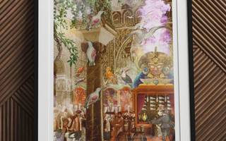 Medieval marketplace scene with merchants and customers illustrating threads farid ud-din in conference of the birds