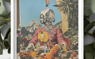 Vibrant chaotic collage depicting indian culture with colorful deities animals food and people illustrating cultural influences and narratives