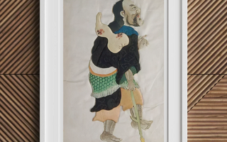 Stylized painting of a person in traditional east asian attire showcasing fabric collage art and textile collage techniques