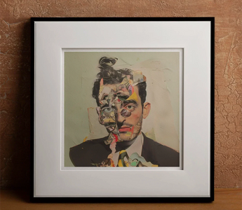 Man wearing a crown with brain spikes and lotus flowers in portrait collage art papier collé by lazy nerd explainer