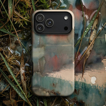 Landscape Art Phone Cases featuring a serene nature scene with mountains and rivers on a phone case.