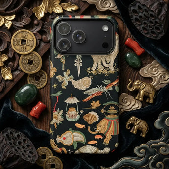 Back of an iPhone with a colorful floral-patterned aesthetic phone case from the aesthetic phone cases collection