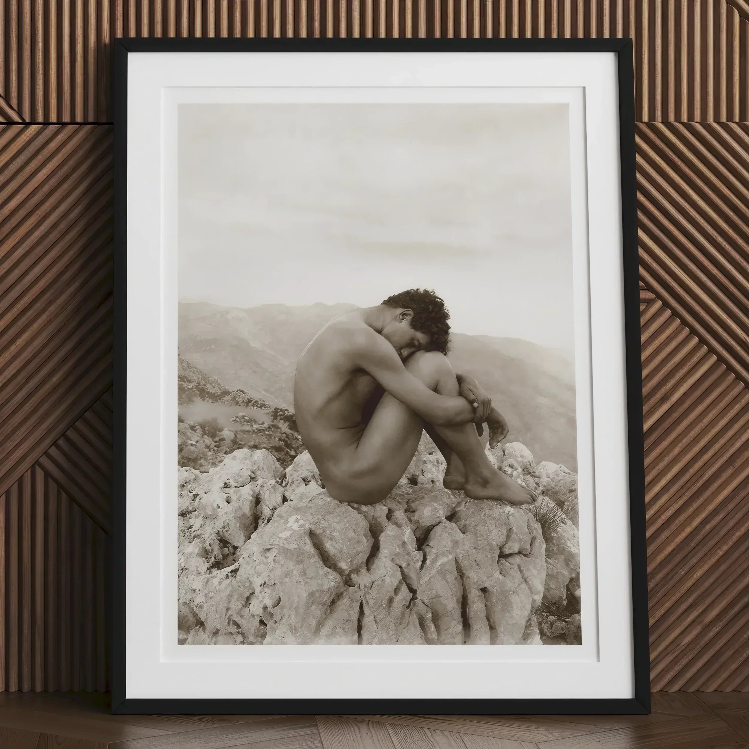 Framed monochrome photograph.