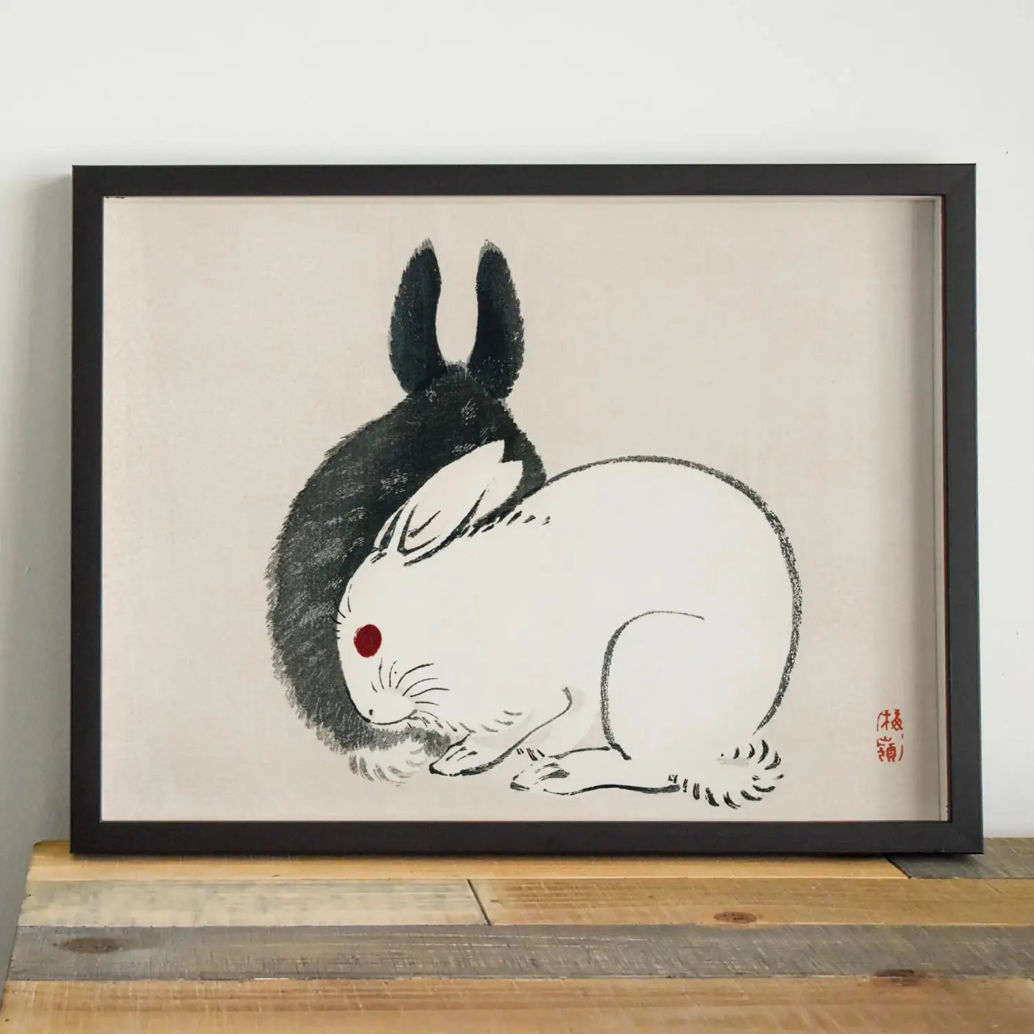 Black And White Rabbit - Meiji Art By Kono Bairei
