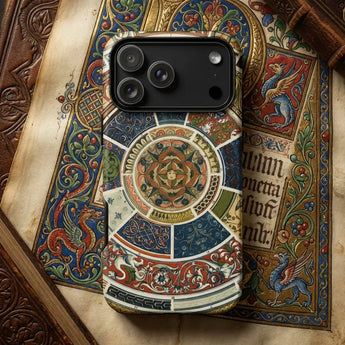 British Phone Cases featuring floral designs on an iPhone, surrounded by vintage paper and dried flowers.