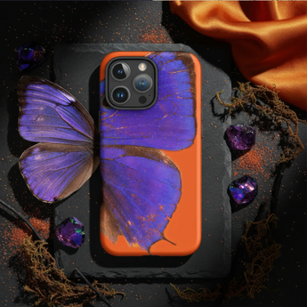 Butterfly-patterned phone case.