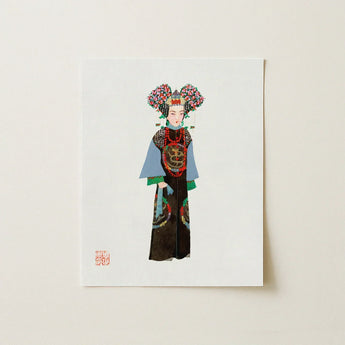 A vibrant watercolor illustration of a traditional chinese opera performer in an ornate costume for chinese art collection