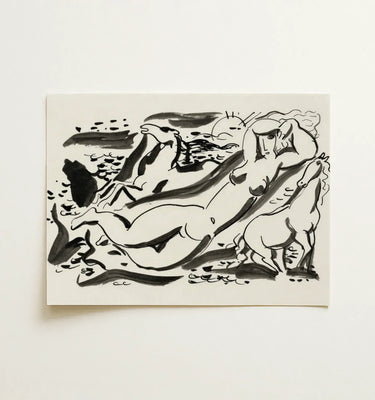 Artistic depiction of a nude woman and horses in a dynamic composition, showcasing Dutch Wall Art style.