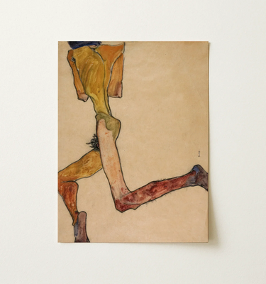 Reclining Nude Man (1910) - Egon Schiele Art Print / Canvas Reproduction Schiele’s Expressive Abstracted Figure Painting Warm