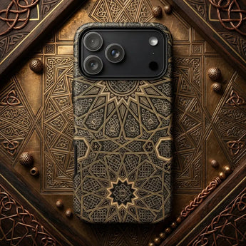 Emile Prisse d’Avennes phone case with intricate floral pattern on vintage paper background.