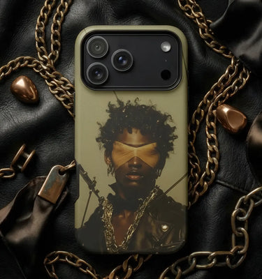 Portrait Art Phone Cases featuring a colorful woman holding a hat with a unique design