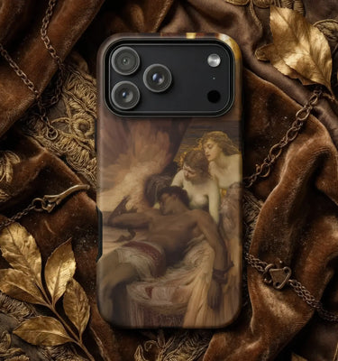 Fine Art Phone Cases featuring a classical art design of a young man holding wine and fruits.