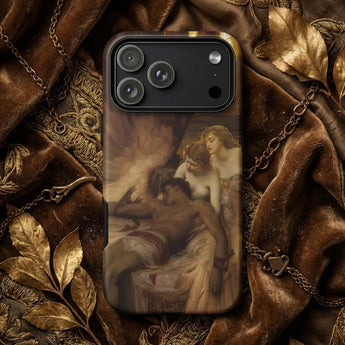 Fine Art Phone Cases featuring a classical art design of a young man holding wine and fruits.