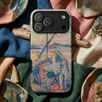 French Phone Cases featuring a stylish design with a fashionable woman and floral accents on a phone.