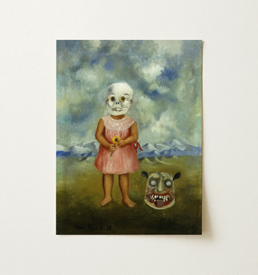 Skeleton girl painting with vibrant colors inspired by frida kahlo in a unique artistic collection