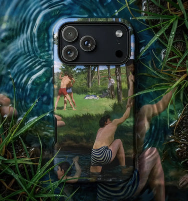Gay Phone Cases featuring a vintage-inspired artwork of a shirtless man with a feathered outfit holding a hat.
