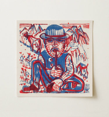 Vintage German Wall Art featuring a colorful Expressionist figure in traditional attire with a hat.