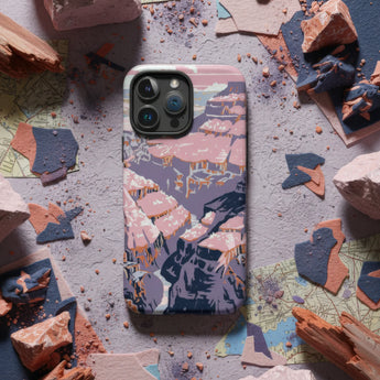 Graphic Phone Cases featuring a colorful mountain landscape design on a protective phone case.