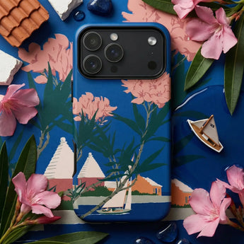 Graphic Phone Cases featuring a colorful mountain landscape design on a protective phone case.