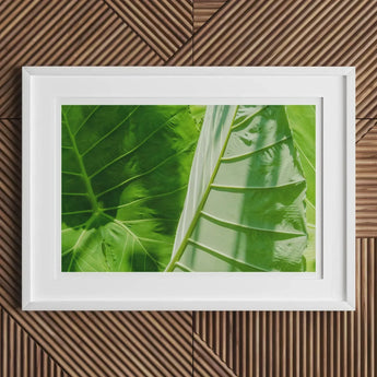 Framed botanical print featuring an intricate green floral pattern.