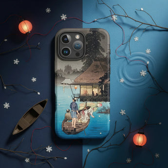 Smartphone case with a nature-inspired artistic design featuring waterfalls and greenery.