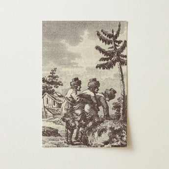 18th-century black and white etching of two figures in a landscape from a homoerotic art collection