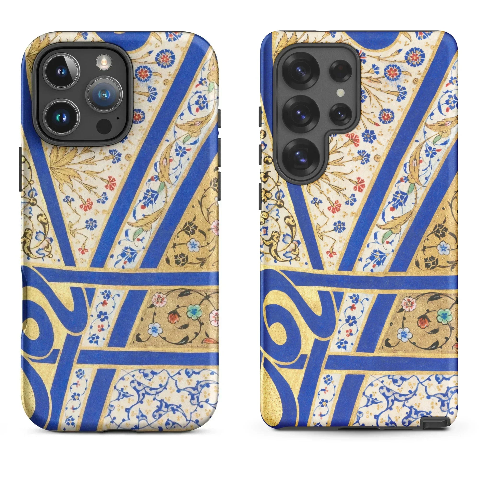 Smartphone with a decorative mandala-patterned case.