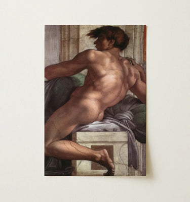 White framed creation of adam print on wooden wall showcasing italian art in elegant italian wall art collection