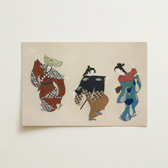 Kamisaka Sekka artwork showcasing three elegantly dressed figures in traditional attire.