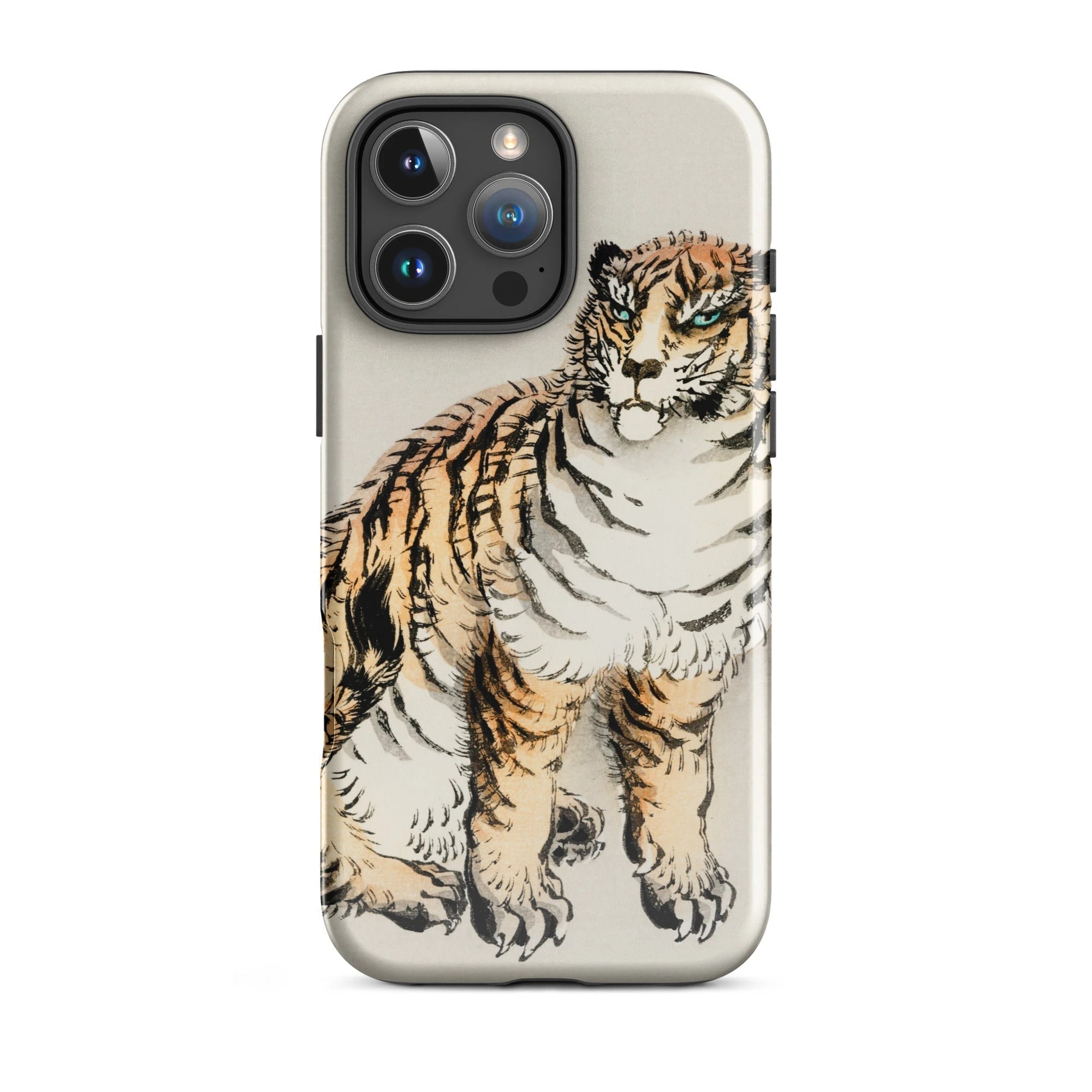 IPhone case featuring a realistic tiger illustration.