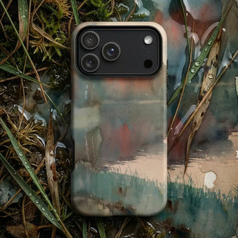 Landscape Art Phone Cases featuring a serene nature scene with mountains and rivers on a phone case.