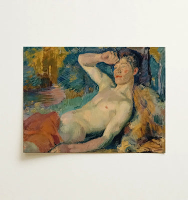 Framed nude male figure drawing in muted tones from the magnus enckell collection displayed on a wall
