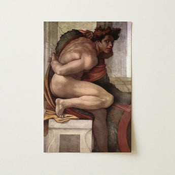Framed nude male figure artwork by michelangelo showcasing classic anatomy in muted tones for art collections