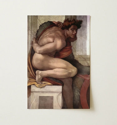 Framed nude male figure artwork by michelangelo showcasing classic anatomy in muted tones for art collections