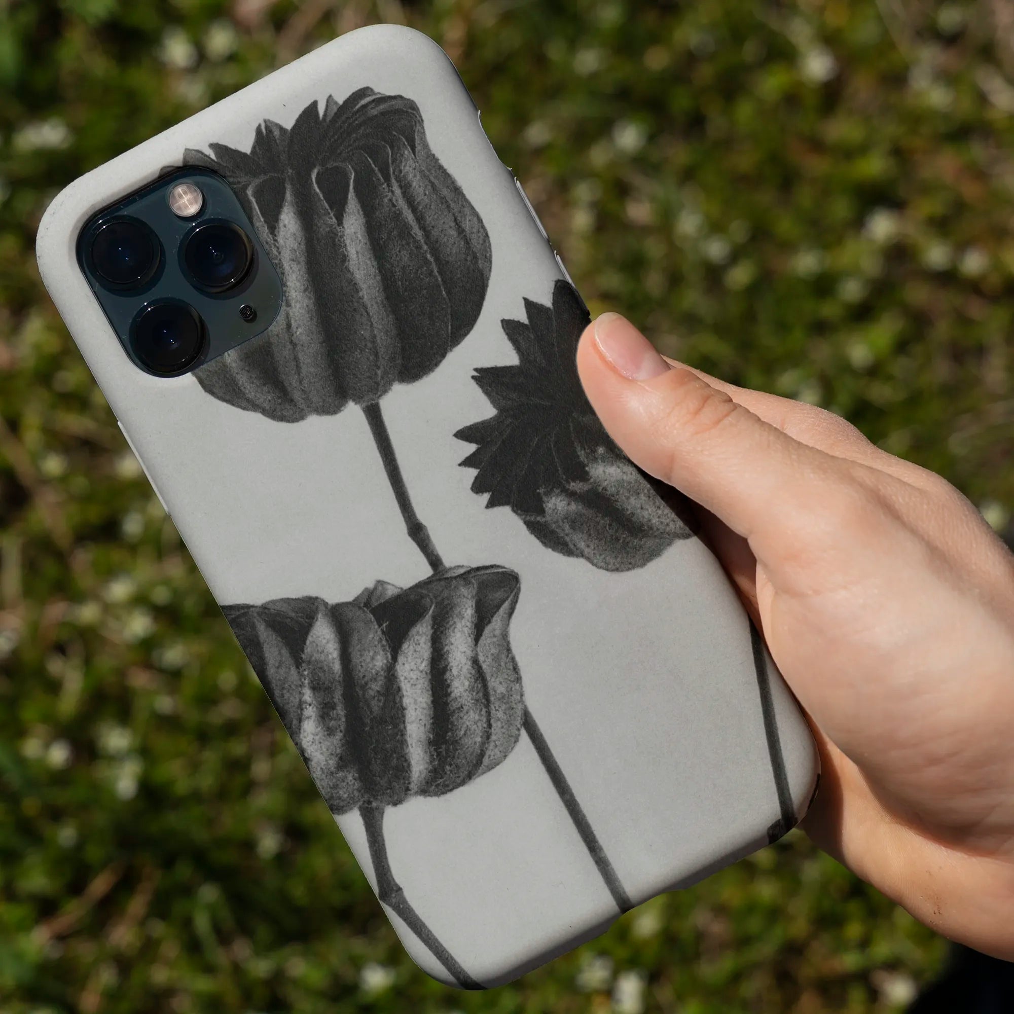 Floral-patterned phone case.