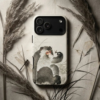 Ohara Koson inspired phone case featuring a majestic tiger illustration surrounded by lunar motifs and natural elements.