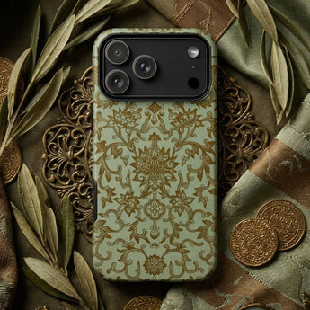 Owen Jones collection featuring patterned tiles and a phone case inspired by Victorian design.