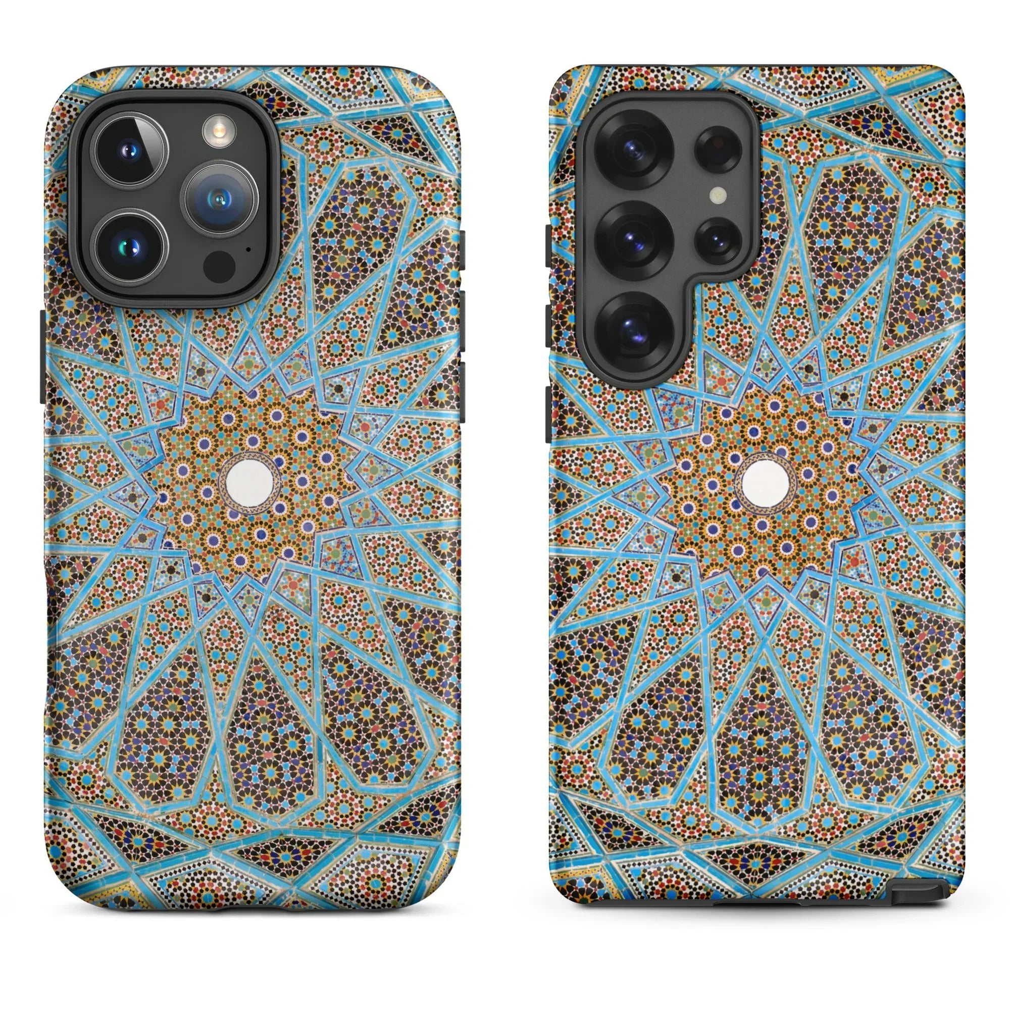 Colorful floral-patterned phone case with dual designs in orange and green.
