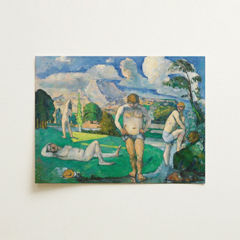 Framed painting of nude bathers in a landscape from the cézanne collection displayed on a wall