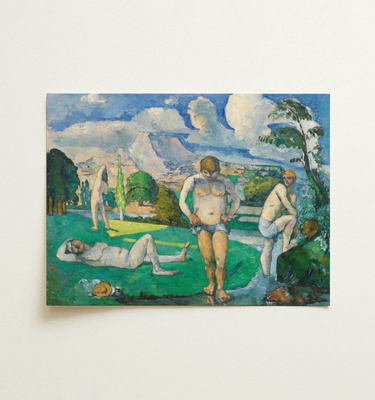 Framed painting of nude bathers in a landscape from the cézanne collection displayed on a wall