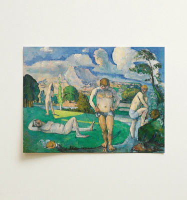 Framed painting of nude bathers in a landscape from the cézanne collection displayed on a wall